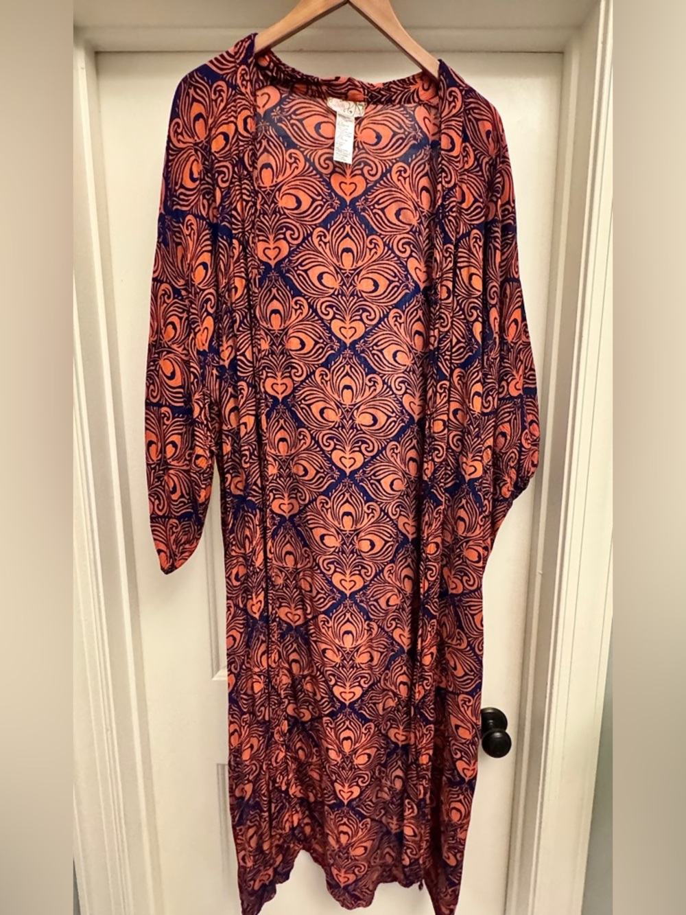 Free People | Riviera Printed Open Duster in Navy Blue & Rust Orange | OS - Picture 2 of 11